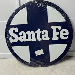 Vintage Porcelain Enameled Sante Fe Railroad 10” Sign by Ande Rooney Sealed